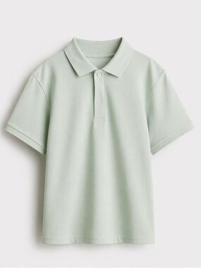 H&M Regular Fit Piqué polo shirt in a light sage green color.